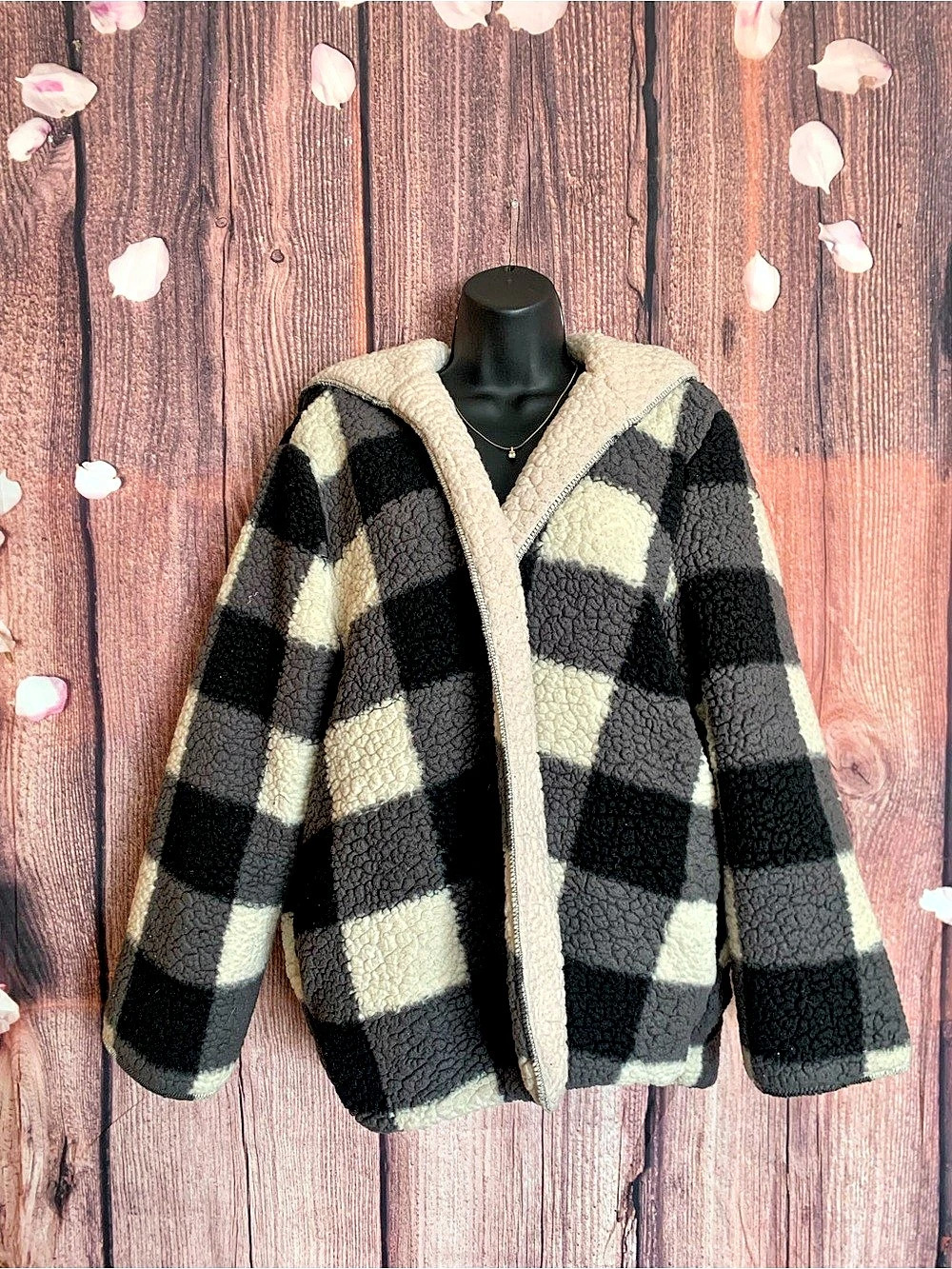 Black & Cream Checkered Teddy Jacket